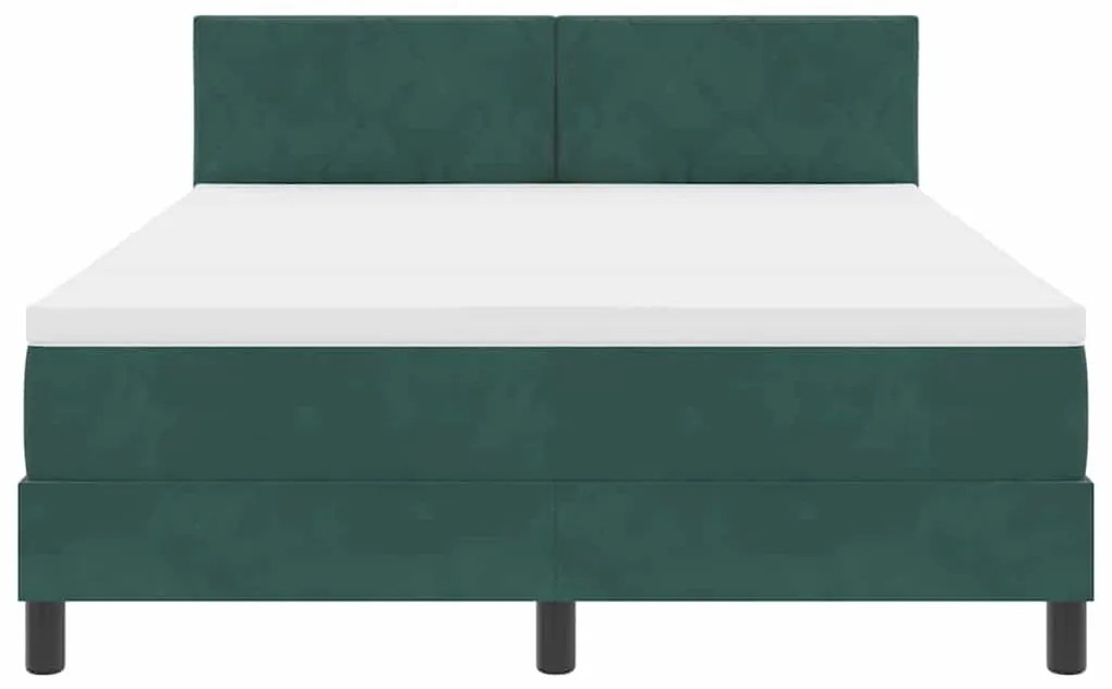 Cama Box Spring com Colchão e LED Verde Escuro 140x200 cm Veludo