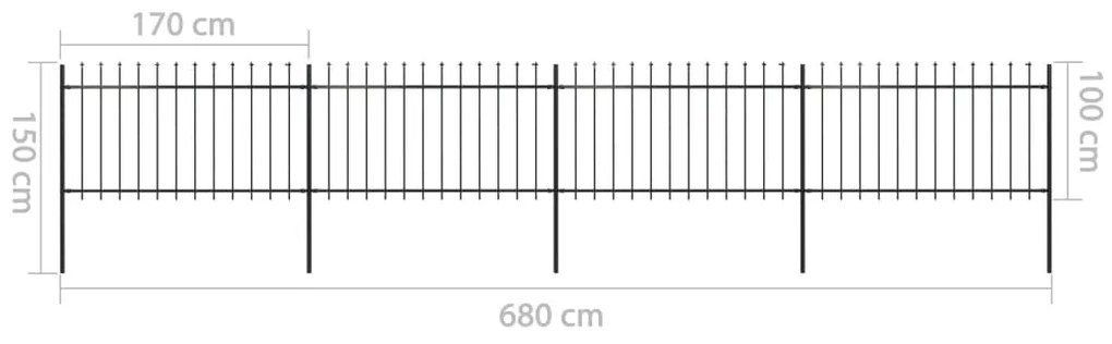 Cerca jardim com topo em lanças 6,8x1 m aço preto