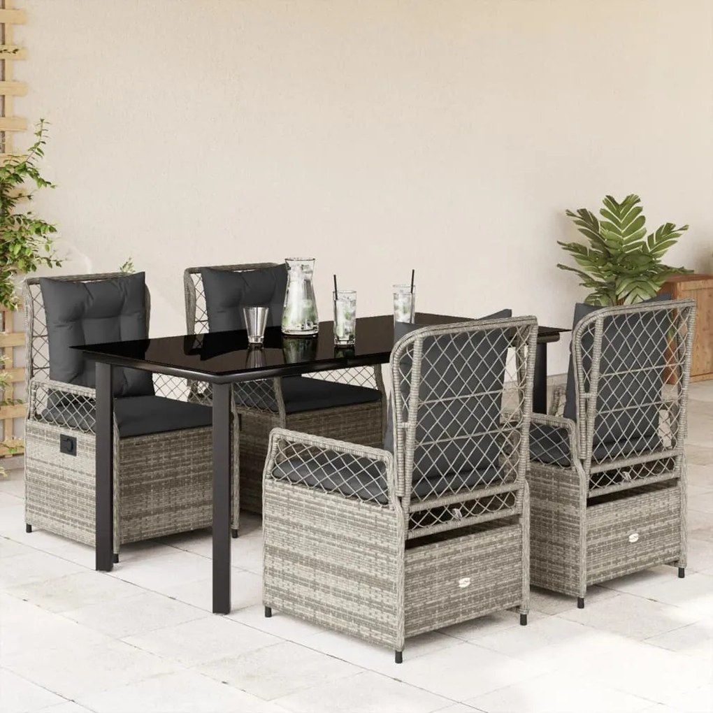 vidaXL 5 pcs conjunto de jantar p/ jardim c/ almofadões vime PE cinza