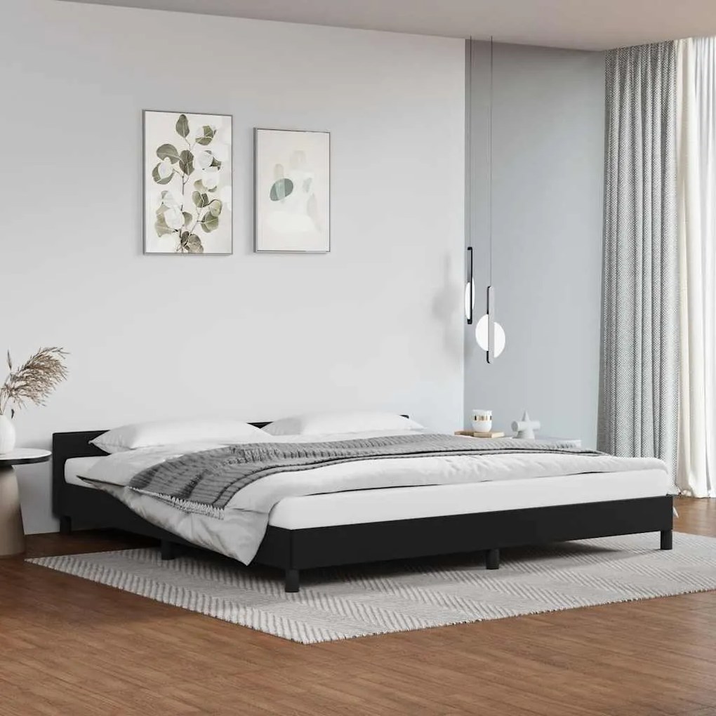 Estrutura cama c/ cabeceira sem colchão 200x200 cm preto