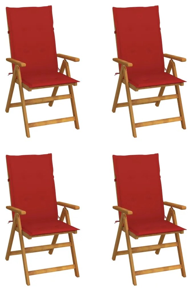 vidaXL Cadeiras jardim reclináveis c/ almofadões 4 pcs acácia maciça