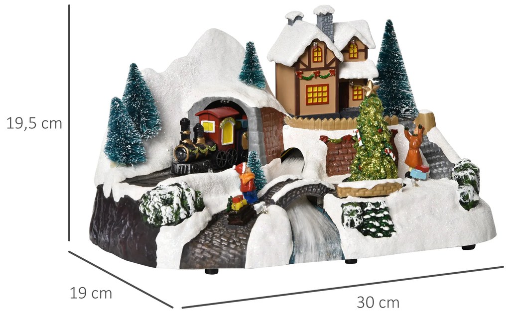 HOMCOM Aldeia de Natal com Luzes LED Árvore Giratória e Música Decoração de Natal 30x19x19,5cm Multicor