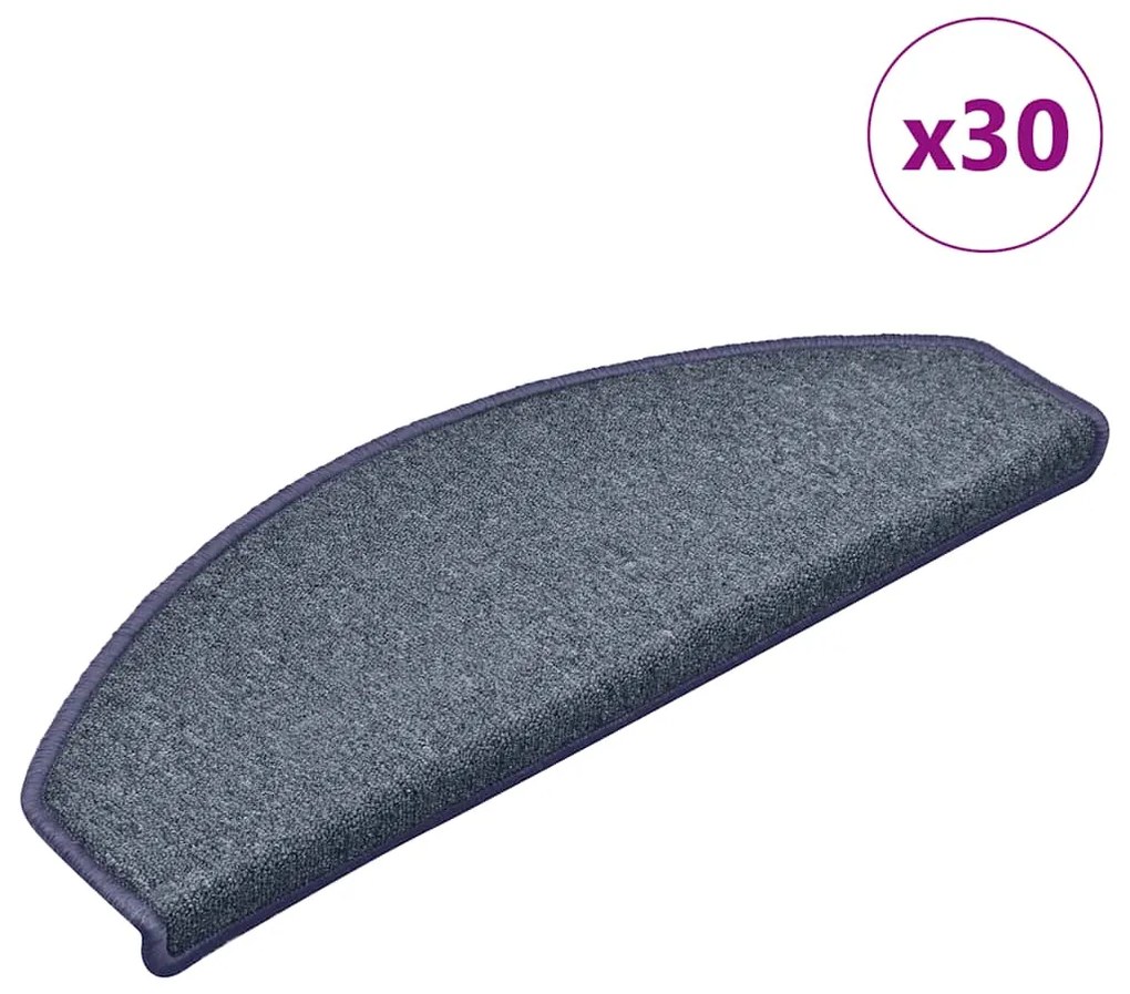 Tapetes de escada 30 pcs 65x24x4 cm cinzento escuro e azul