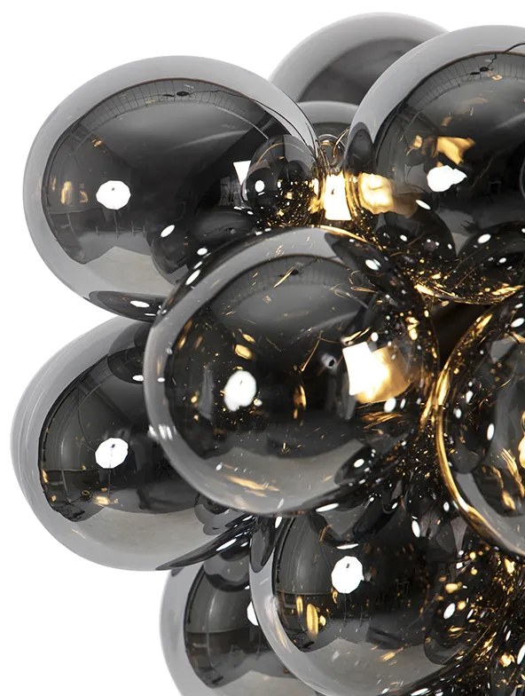 Candeeiro de suspensão design preto com vidro fumê redondo 8 luzes - Uvas Art Deco,Design