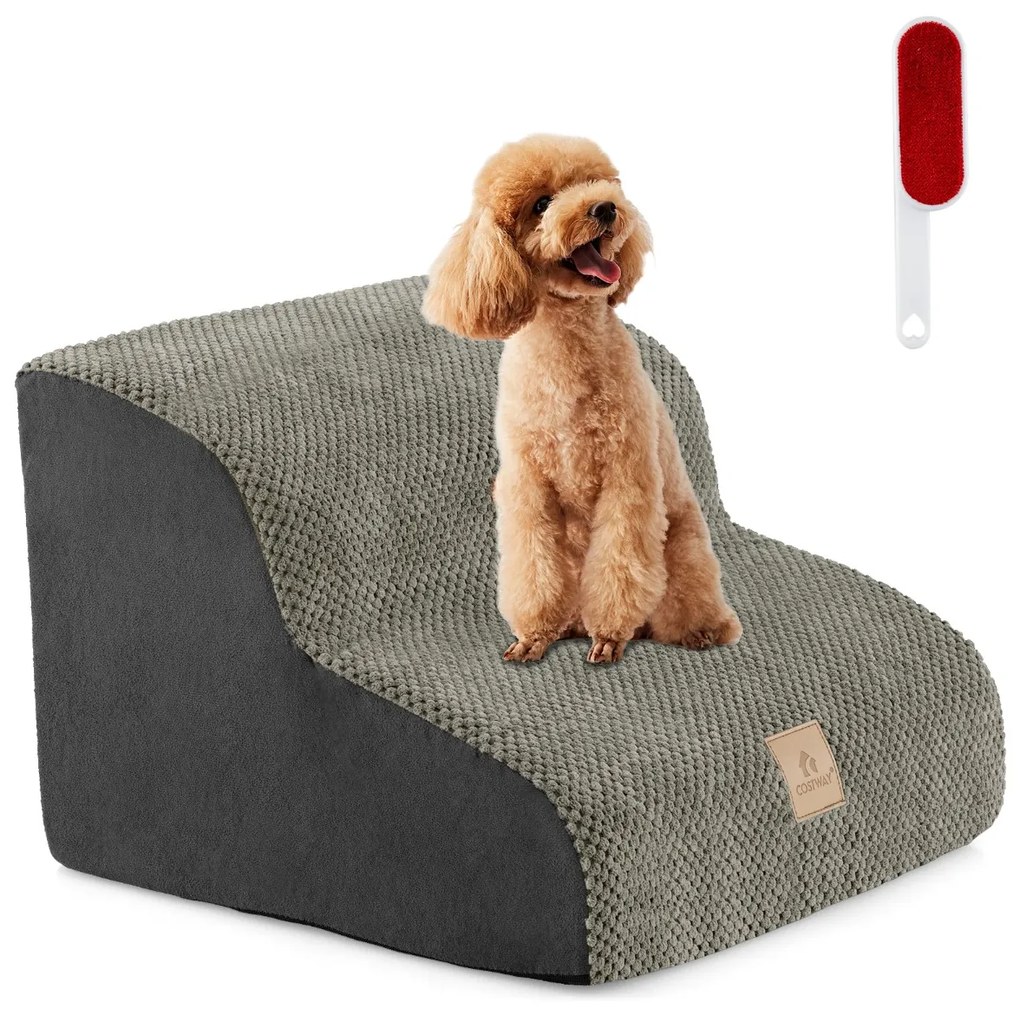 Rampa de espuma para cães Escada de 2 níveis para animais de estimação com cobertura lavável Base antiderrapante Degraus para cães para sofá-cama Cinz