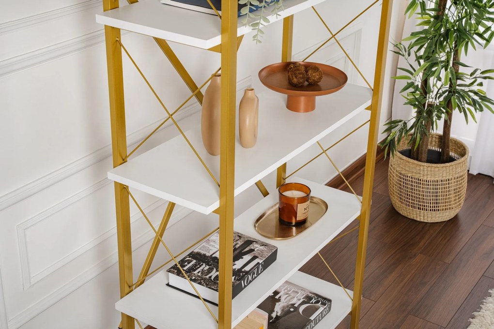 Estante Elysian – Branco e Dourado – 90 x 180 x 33,5 cm