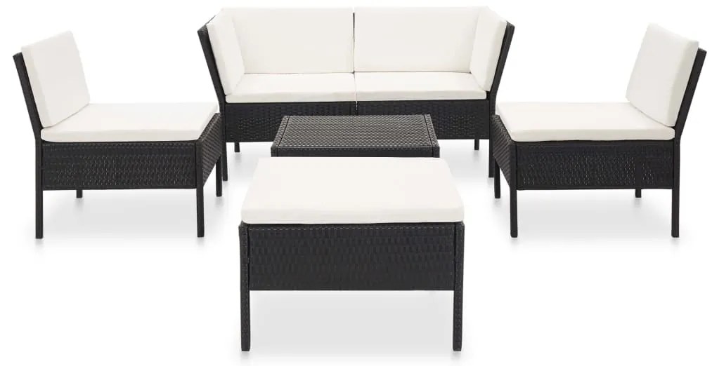6 pcs conjunto lounge de jardim c/ almofadões vime PE preto