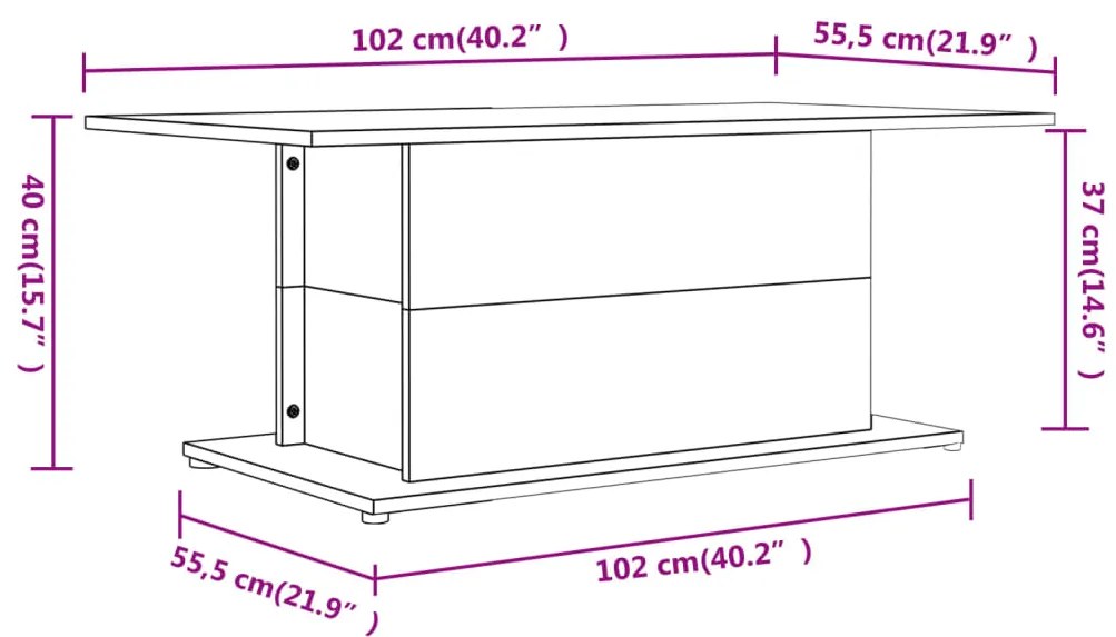 Mesa de centro 102x55,5x40 cm derivados madeira carvalho fumado