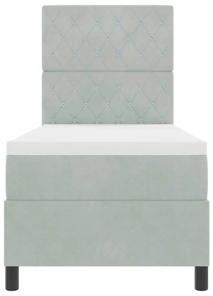 Cama Box com Colchão e Luz LED Cinza Claro 80x200 cm em Veludo