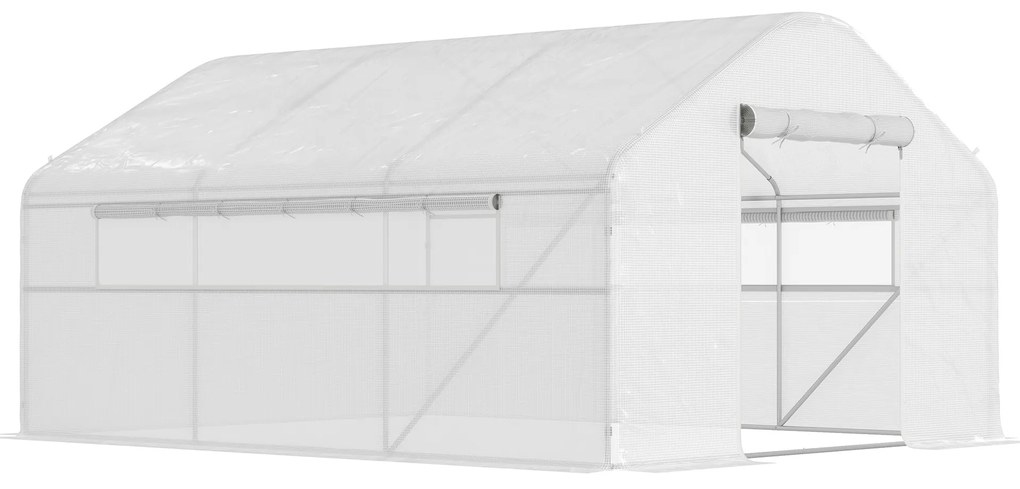 Estufa tipo Túnel 4x3x2 m Estufa de Exterior com 2 Janelas Cobertura PE Anti UV e 1 Porta de Enrolar Branco