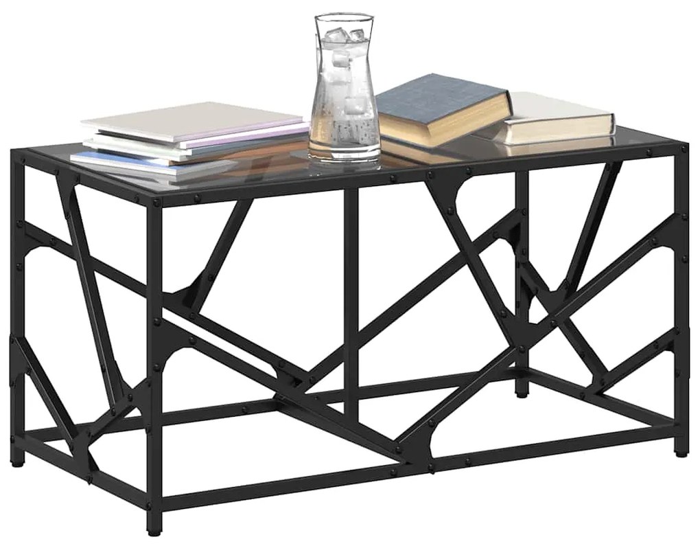 Mesa de centro com topo em vidro preto 78,5x40x41 cm aço