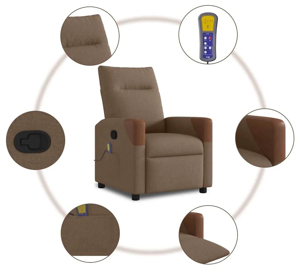 Poltrona de massagens reclinável tecido castanho