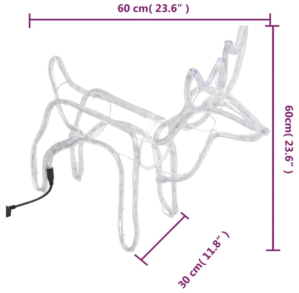 Figuras de rena de Natal 2 pcs 60x30x60 cm branco quente