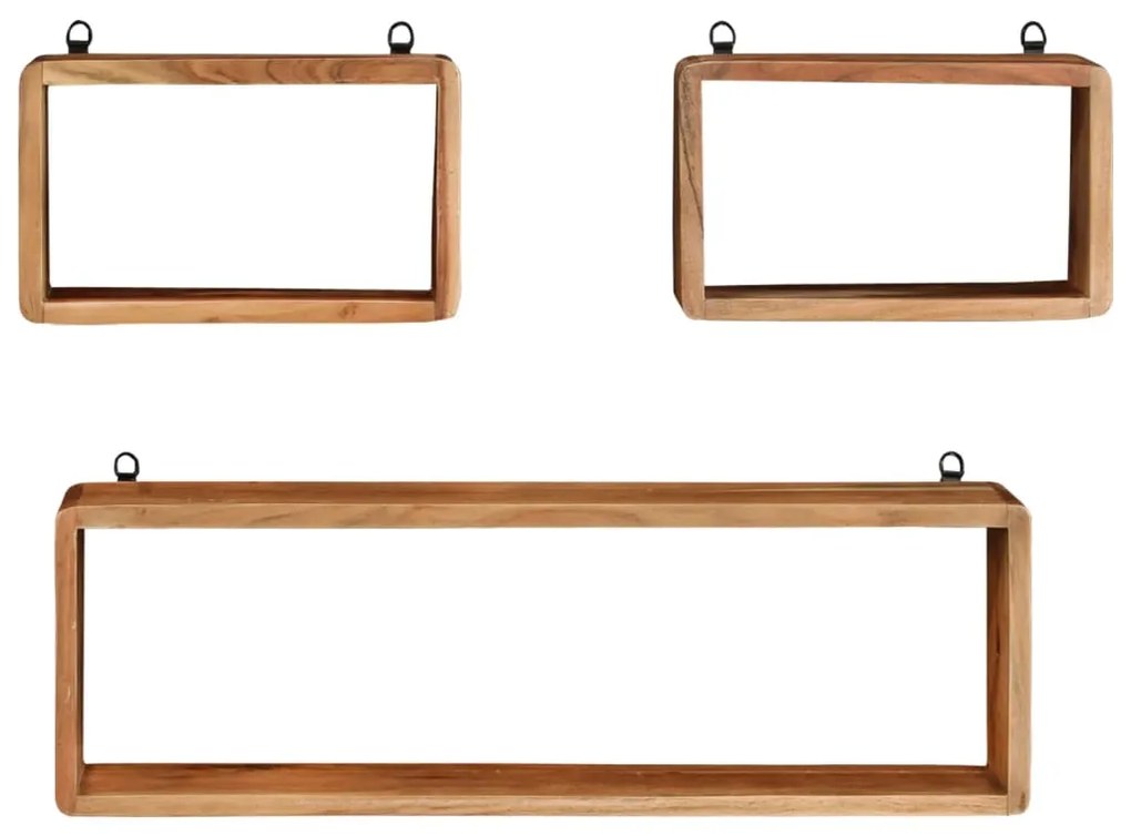 3 pcs conj. prateleiras parede cúbicas madeira de acácia maciça
