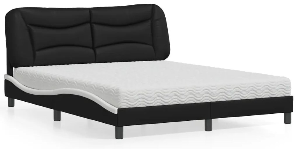 vidaXL Cama com colchão 160x200 cm couro artificial preto e branco