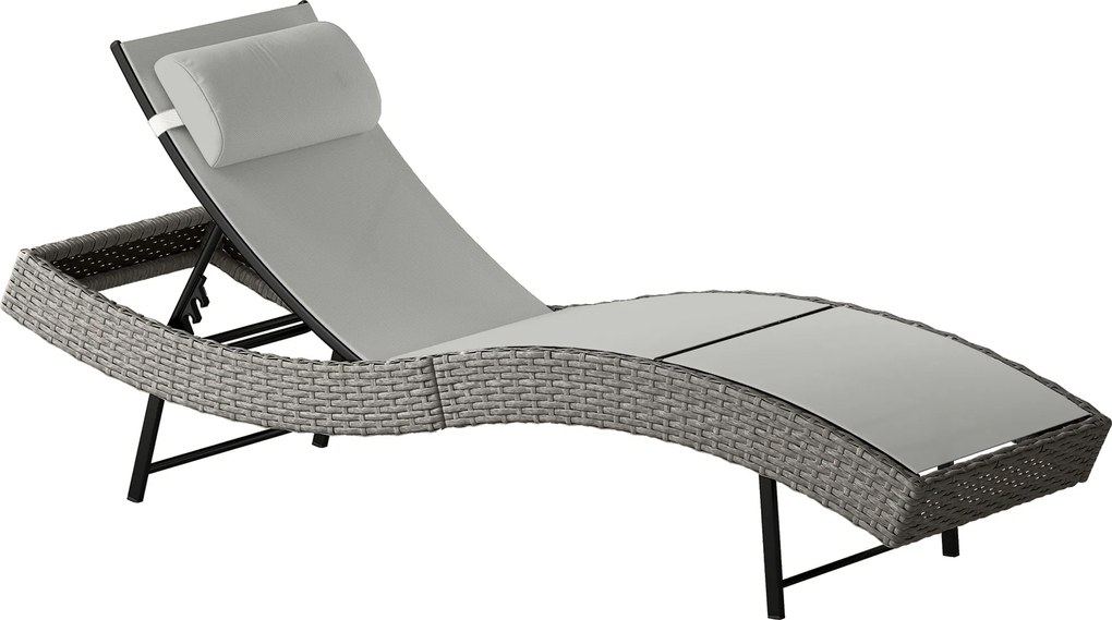 Outsunny Poliéster Rattan Espreguiçadeira em Forma de S com Encosto Regulável em 5 Posições Apoio de Cabeça Superfície Respirável | Aosom Portugal