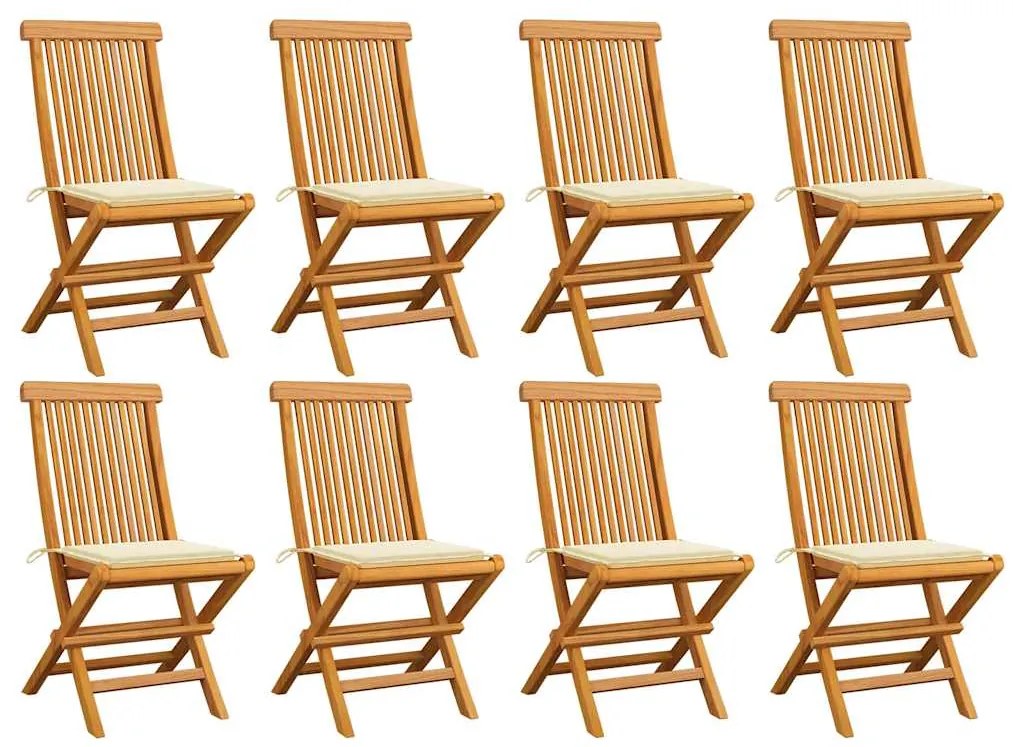 Cadeiras de jardim c/ almofadões creme 8 pcs teca maciça