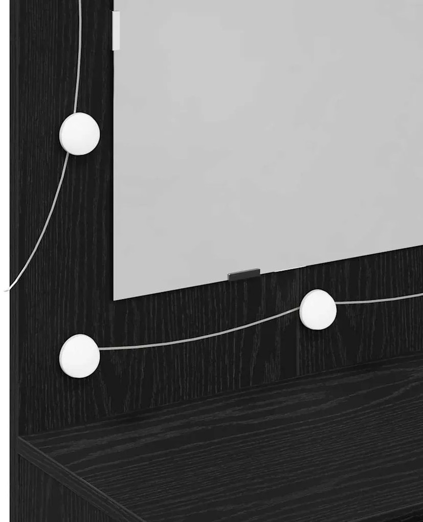 Armário de Espelho LED vidaXL em Carvalho Preto - 90x31,5x62 cm