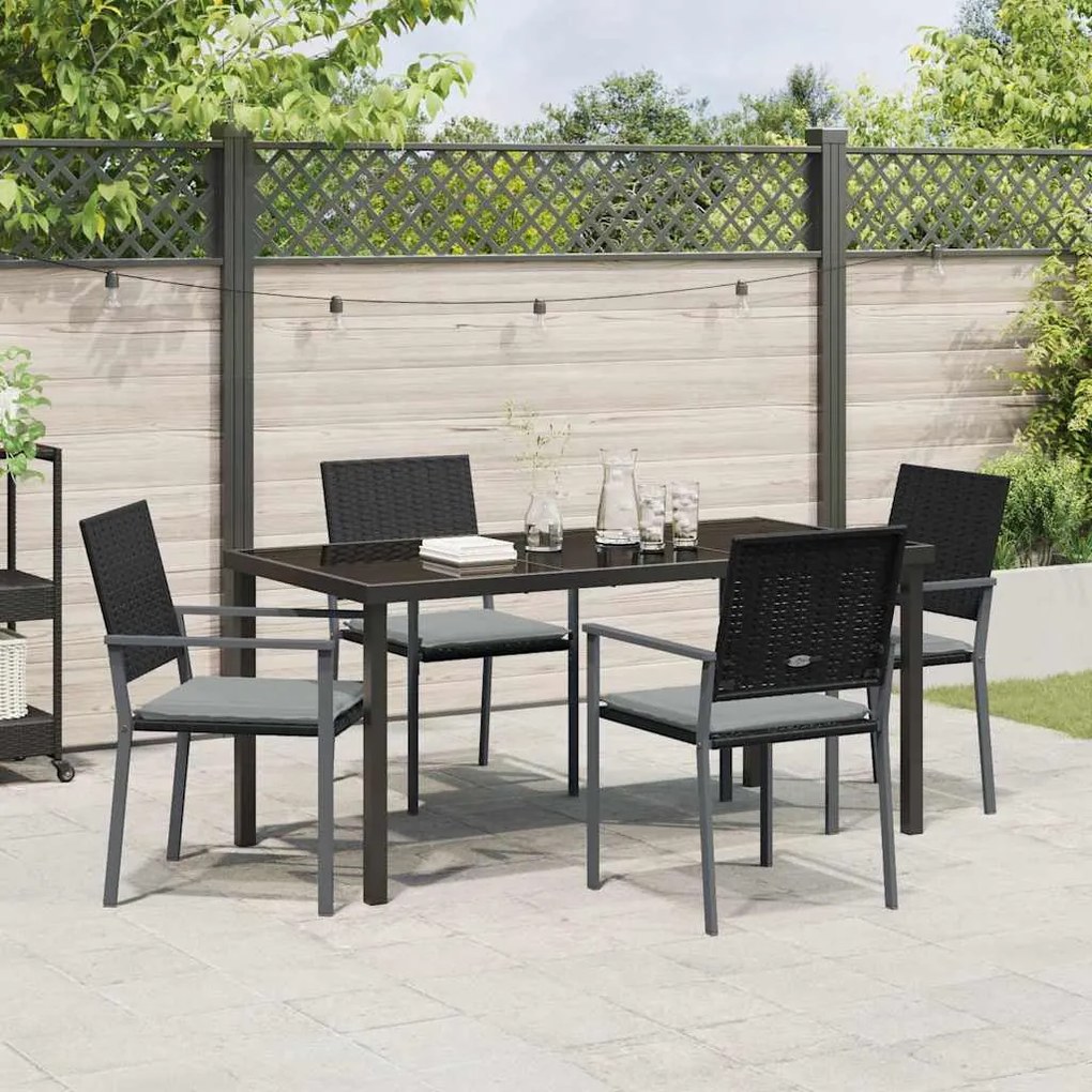 Conjunto de Jantar de Jardim com 5 Peças e Almofadas - Preto - Rattan