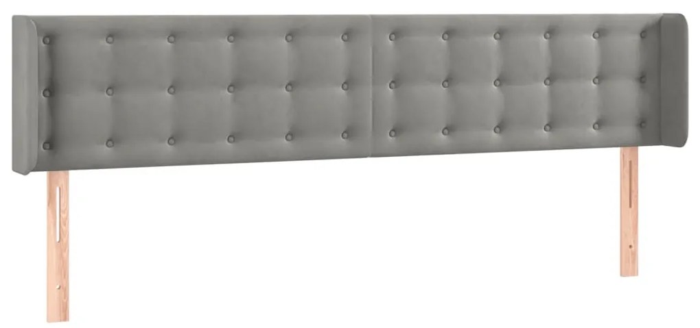 Cabeceira cama c/ luzes LED veludo 203x16x78/88 cm cinza-claro