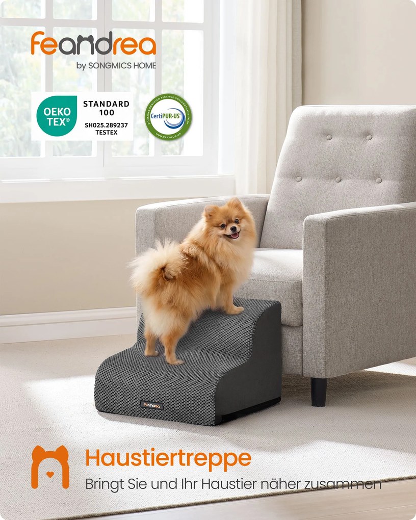 Escada para cães com 2 degraus 40 x 40 x 30 cm  impermeáveis e antiderrapantes e inclinação suave cinzento ardósia