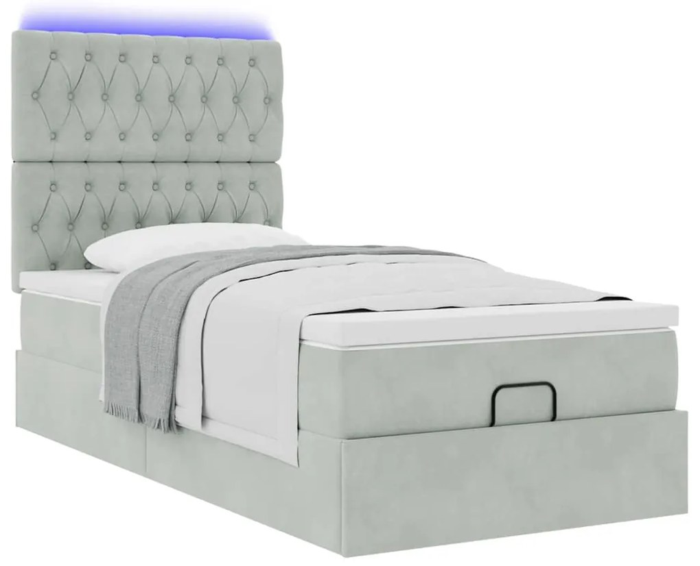 Estrutura de cama otomana com colchões cinza claro Veludo