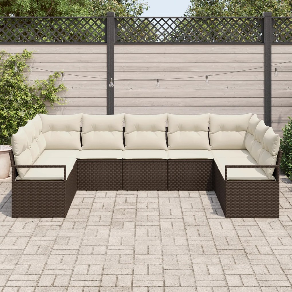 Conjunto de Sofás de Jardim vidaXL de 9 Peças com Almofadas Castanho V