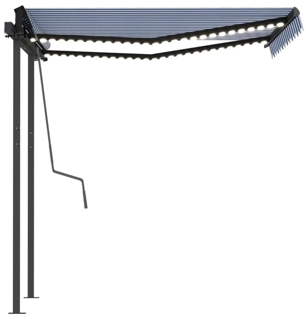 Toldo retrátil manual com LED 3x2,5 m azul e branco