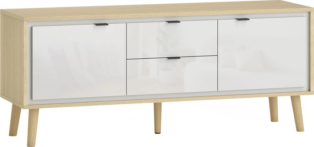 HOMCOM Móvel de TV Moderno para Sala com 2 Gavetas para Televisão 55 Polegadas 120x35x50 cm Branco Brilhante e Carvalho | Aosom Portugal