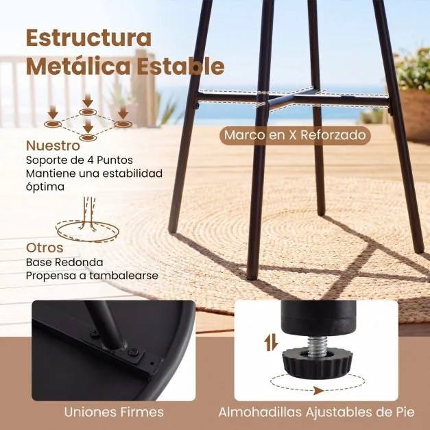 Mesa de bar alta redonda com apoio para os pés em forma de X, Estrutura metálica para interior e exterior, 55,5 x 55,5 x 93 cm, preta