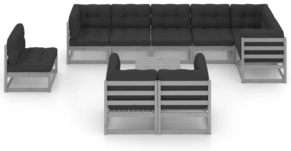 10 pcs conjunto lounge de jardim c/ almofadões pinho maciço
