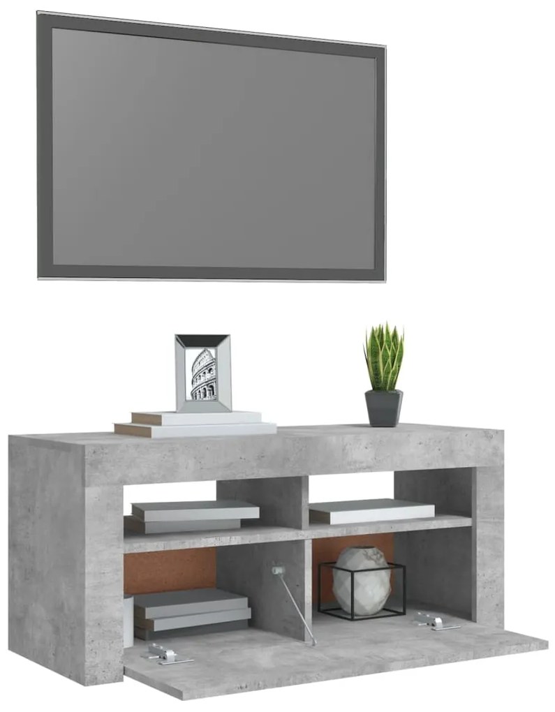Móvel de TV com luzes LED 90x35x40 cm cinzento cimento
