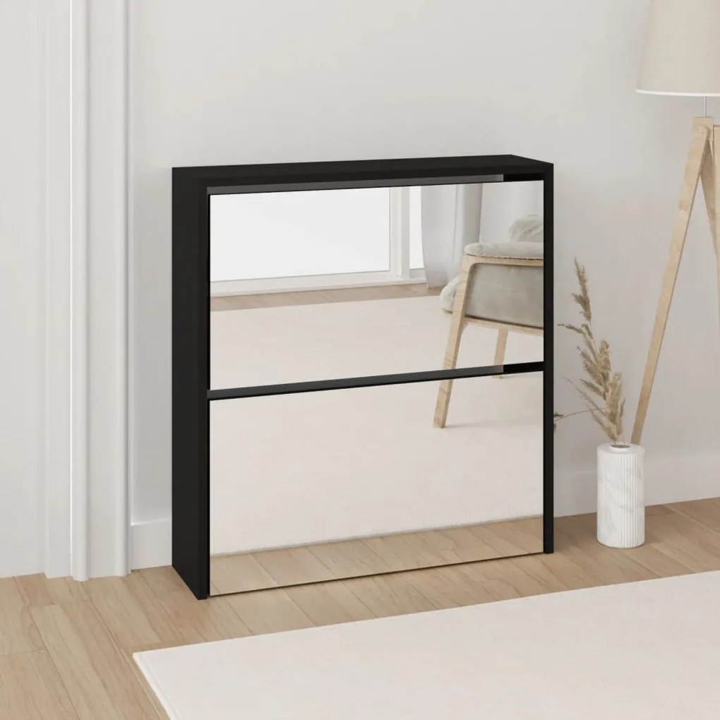 342629 vidaXL Sapateira com espelho de 2 divisórias 63x17x67cm preto