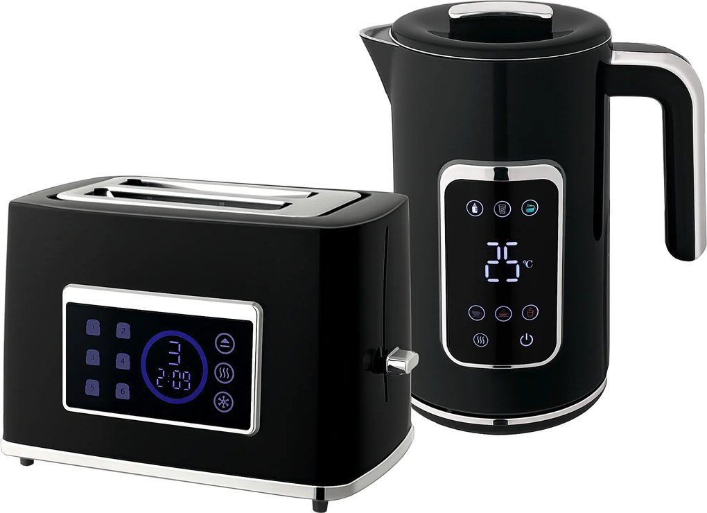 HOMCOM Conjunto Chaleira e Torradeira com Ecrã LED Touch, 1,7 L, 2 Ranhuras, Vários Modos e Funções, Preto | Aosom Portugal