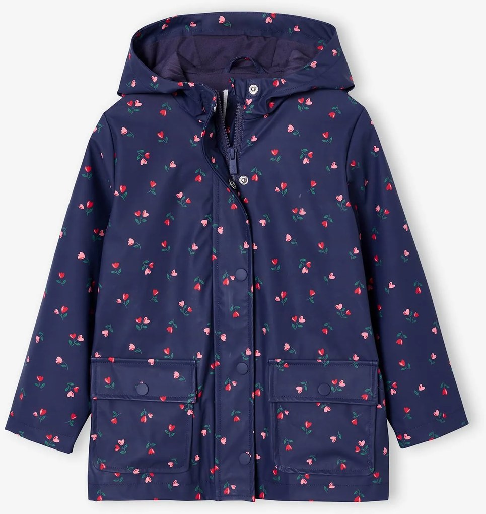 Impermeável estampado, com capuz, para menina marinho