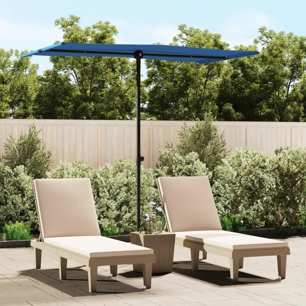 Guarda-sol de jardim com poste alumínio 180x110 cm azul-ciano