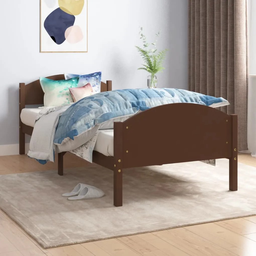322041 vidaXL Estrutura de cama 90x200 cm pinho maciço castanho-escuro