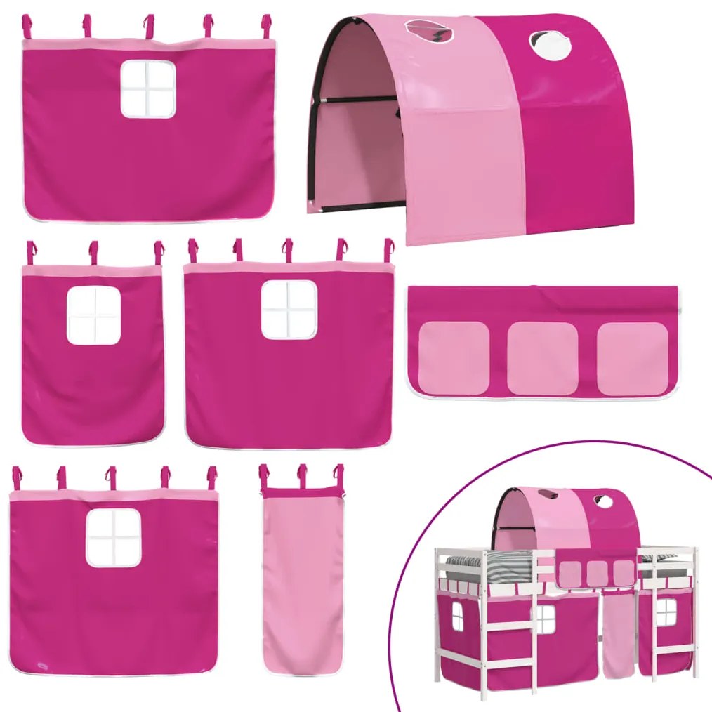 Cama alta p/ criança c/ túnel 80x200 cm pinho maciço rosa