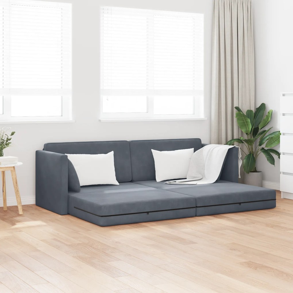 vidaXL Sofá Cama 2 em 1 Cinza Escuro 213x144x60 cm Veludo