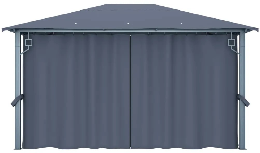 Gazebo c/ cortinas e cordões luzes LED 4x3 m alumínio antracite