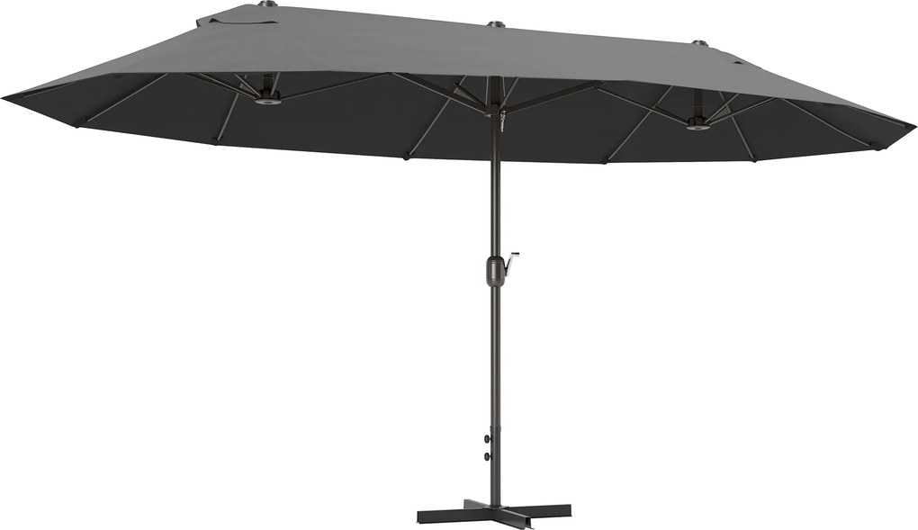 Outsunny Chapéu de Sol Duplo 4,55x2,65x2,38 m Chapéu de Sol de Jardim com Manivela Manual com Proteção Solar UV Cinza | Aosom Portugal