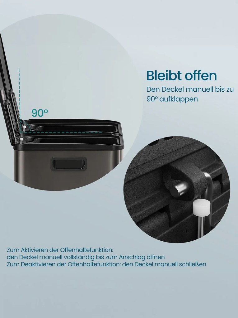 Caixote do lixo de cozinha 47,6 x 37,7 x 66,9 cm com dois compartimentos e tampa de fecho suave em aço cinza ardósia