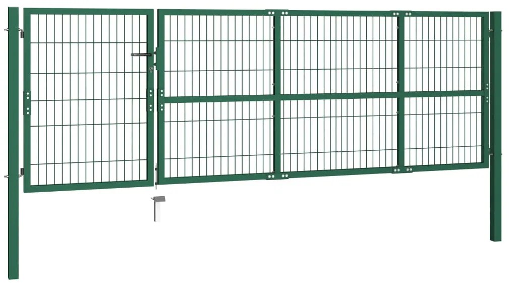 Portão p/ cerca de jardim com postes 350x100 cm aço verde