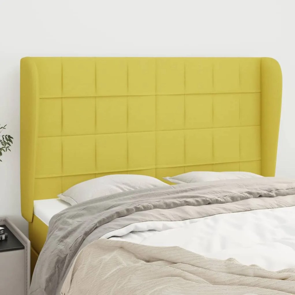 vidaXL Cabeceira de cama c/ abas tecido 147x23x118/128 cm verde