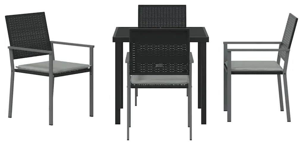 Conjunto de Jantar de Jardim com 5 Peças e Almofadas em Preto Poliratt