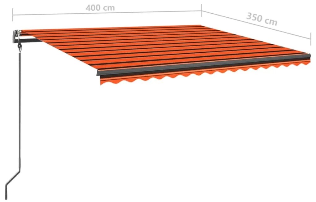 Toldo retrátil manual com luzes LED 4x3,5 m laranja e castanho