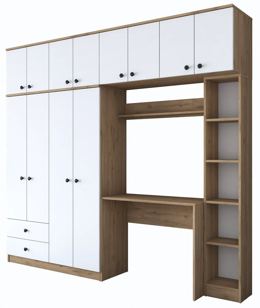 Conjunto de Quarto de Estudo BA122 – Nogueira/Branco – 240 cm x 216,8