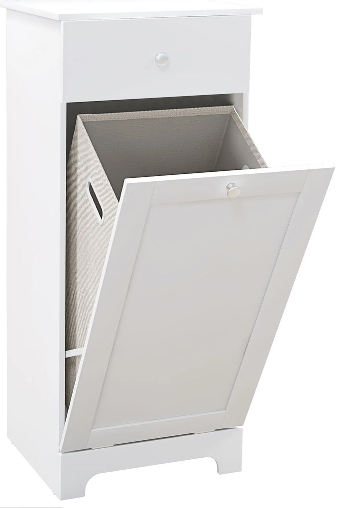 HOMCOM Móvel de Banheiro com Cesto de Roupa Móvel de Armazenamento com Gaveta 40x40x90,5 cm Branco | Aosom Portugal