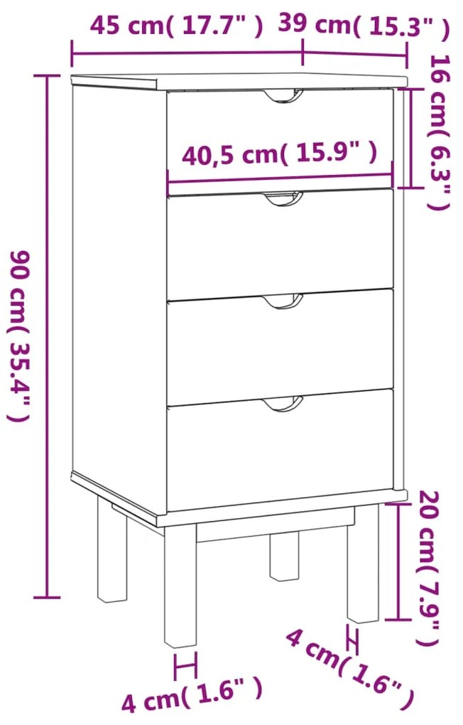 Armário gavetas OTTA 45x39x90 cm pinho maciço castanho/cinza