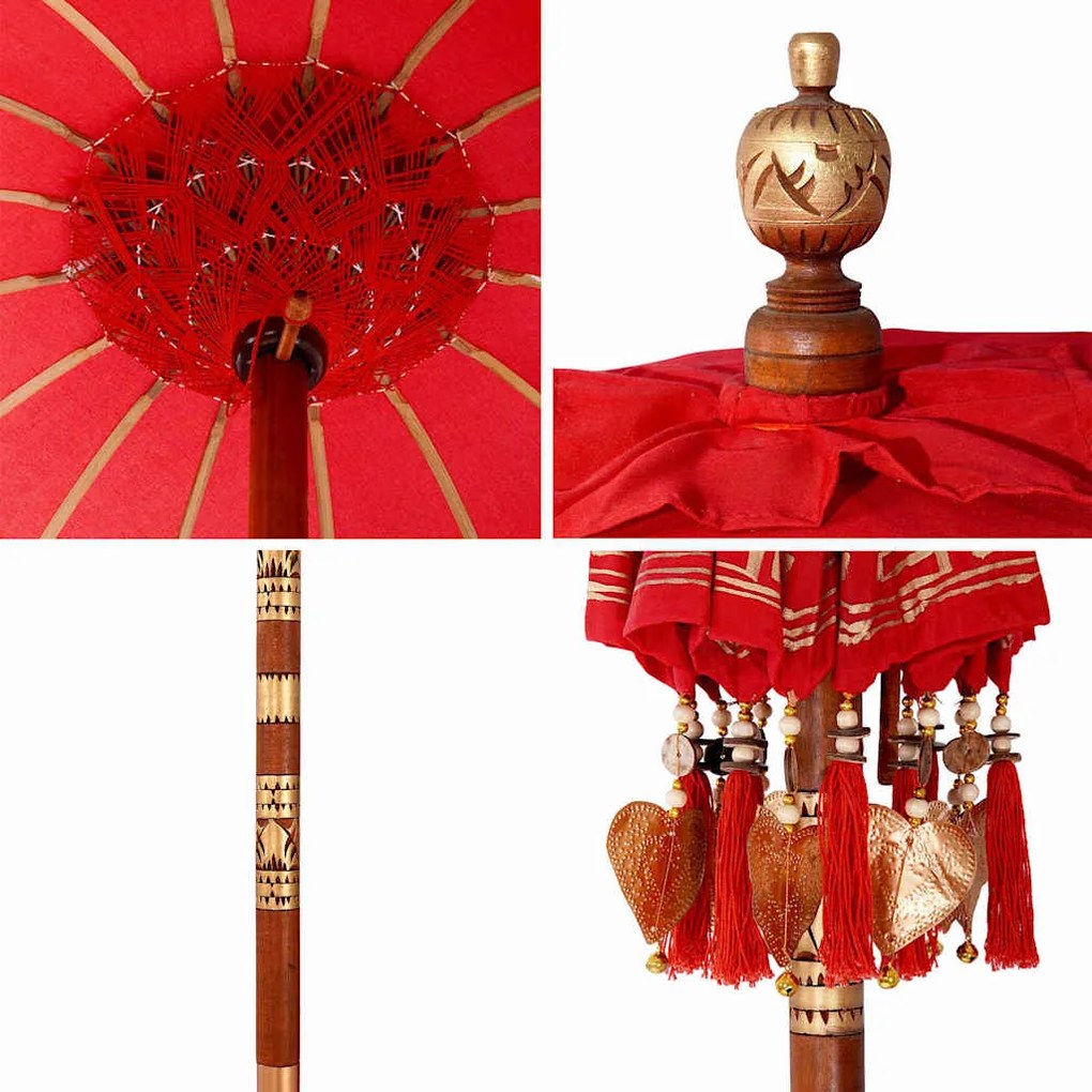 Parasol Balinês Vermelho x 260 cm Algodão e madeira sólida
